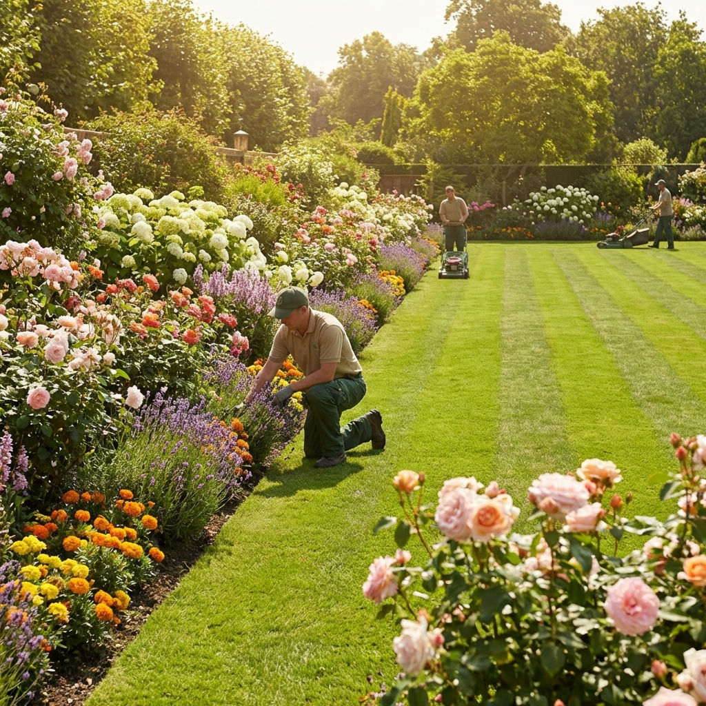 Jardim bem cuidado com flores coloridas